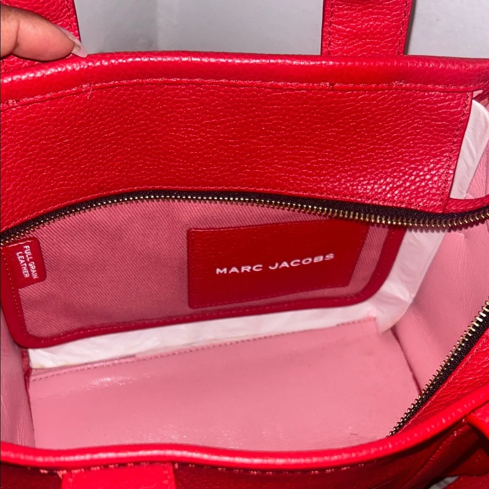Marc Jacobs Red The Tote Bag Pebbled Leather Satchel